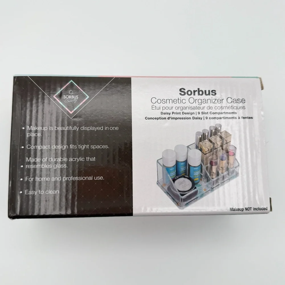 Sorbus Cosmetic Organizer‎ Acrylic Daisy Print 9-Slot Makeup Storage Case